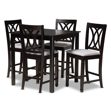 BAXTON STUDIO Reneau Gray Upholstered Espresso Finished 5-Piece Wood Pub Set 157-9596-9776